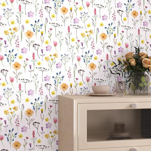 VaryPaper Selbstklebende Tapete Blumen Blumentapete Modern 44.5cmx200cm Klebefolie Blumen Möbelfolie Weiß Matt Fototapete Wohnzimmer Kinderzimmer Klebetapete Selbstklebend Wand Schrankfolie Regal