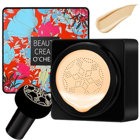 Mushroom Head Air Cushion CC Cream,Moisturizing Concealer Cream, Full Coverage Foundation,Moisturizing BB Crea-m Makeup Base Long Lasting with Mushroom Makeup Sponge (Natural)