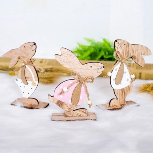 Miya 3er Osterdeko Holz Hase, Aufsteller Ostern Hase Tischdekoration Garten 001