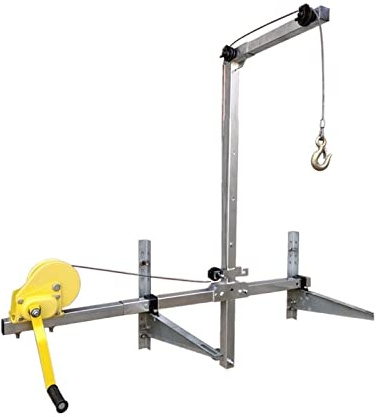 KIRANDY Air Conditioner Lifting Tool, Outdoor Unit Lifting Bracket + Hand Winch, Side Swing Folding Lifting Small Crane Handling Tools(Folding Side+15m winch)