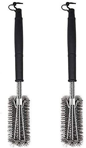 Lot de 2 brosses de nettoyage for barbecue, portable, camping en plein air, fête, famille, brosses de nettoyage for barbecue, outil de barbecue, brosses métalliques en acier inoxydable, trois têtes, o