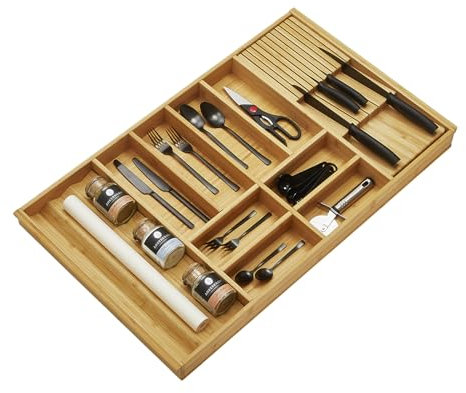 ORGA-BOX BAMBÚ Cubertero con 10 compartimentos para cajones de cocina Wellmann y Alno en armario de 90 cm