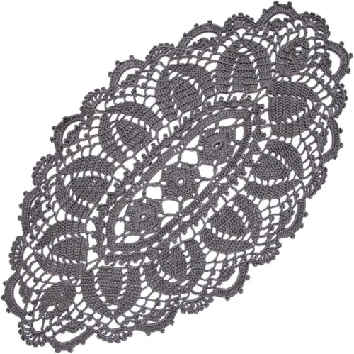 BOMHCS Spitzen-Tischläufer, oval, Breite (25,4 cm - 30,5 cm) x Länge (50,8 cm bis 55,9 cm), handgefertigte Häkelvase, Deckchen, Kommode, Schals, Tischdecke (1, dunkelgrau)