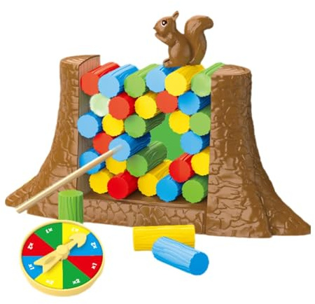 MagiDeal Jeu de Tour de Construction, Jouets de Table d'écureuil Qui s'effondrent, Jeu de société équilibrant Les Blocs de Construction pour garçons et Filles,