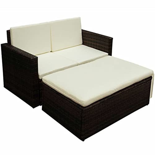 Balkonmöbel, Sofa ohne Balkon mit Hocker, Gartensofa, 2-Sitzer Balkonlounge, Rattan Gartenlounge, Outdoorsofa, Gartenmöbelset, kleine Loungemöbel, Terrasse, Terrassenmöbel