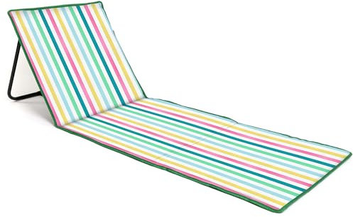just be... Strandsolmatta vikbar lätt bärbar justerbar solbad vilstol med ryggstöd och värdesaker ficka för semester trädgård camping park festivaler – ljusa flerfärgade ränder