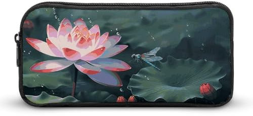 BTCOWZRV Großes Federmäppchen mit Blume und Libelle, ästhetisches Stifteetui für Damen und Herren, tragbare Kosmetiktasche, multifunktionale Münztasche für Büro, Urlaub, Stil, 22 x 12 x 5 cm,