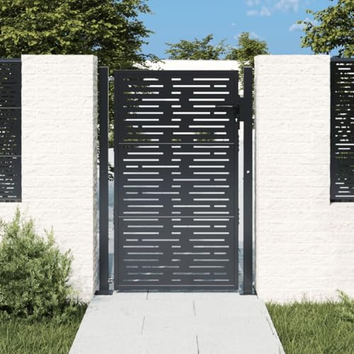 Willood Gartentor Gartentür Abschließbar Hoftor Eingangstor für Garten Terrasse, Tor Zauntor Gartenpforte Anthrazit 105x155 cm Stahl Quadratisches Design
