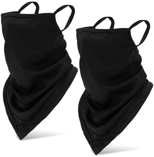 Xinjieda 2Pcs Black Balaclava Mask Neck Gaiter Face Cover with Ear Loops Half Face Mask for Men Women UV Protection Scarf Mask for Motorbike Runing Skiing Hiking