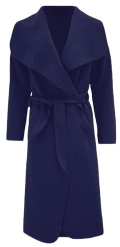 RATAZ Women’s Long Duster Jacket Ladies Waterfall Italian Belted Coat Plus Size UK 8-22 (UK, Alpha, One Size, Regular, Regular, 2XL (20-22), Navy)