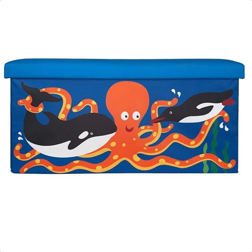 WIESEN.design Spielzeugtruhe MEER 54L (1 Stück) -belastbar bis 150 kg- Spielzeugkiste mit Deckel, Kindersitzbank mit Stauraum, Spielzeug Aufbewahrung, Kinderbank, Spielzeugbox mit Deckel