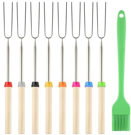 8 Pcs Marshmallow Sticks for Fire Pit 12-32 Extendable Retractable | Stainless Steel Smores Sticks, Barbecue Forks For Fire Pits Campfire Hot Dogs Bbq