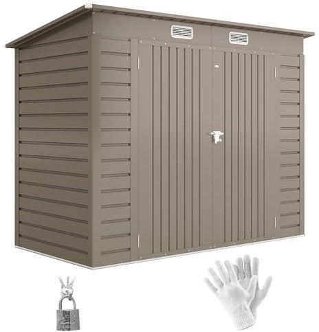 Outsunny 8 x 4FT Metal Garden Shed, Outdoor Galvanised Storage Shed with Lockable Double Doors and 2 Vents, Light Grey