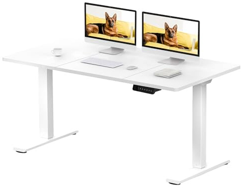 SANODESK Höhenverstellbarer Schreibtisch 140×70 cm – Elektrischer Standing Desk mit Dualmotor, Stabiler Sitz-Steh-Tisch für Home Office und Büro(weiß+weiß)