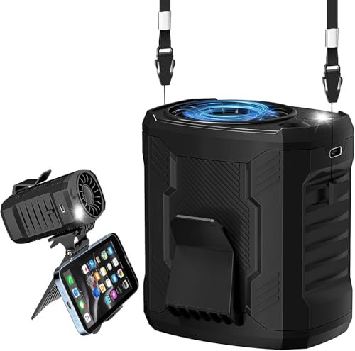 COTOP Portable Waist Fan Clip on,7000RPM USB Rechargeable Wearable Shirt Belt Fan 4 Speeds Personal Cooling with Flashlight & Phone Stand for Summer Travel Camping Hiking-Black