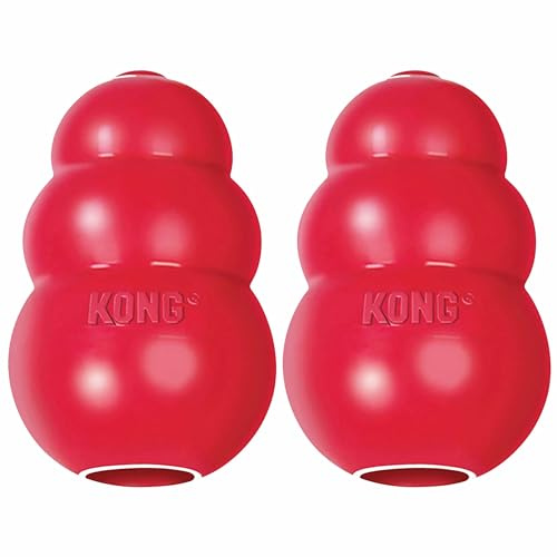 KONG Klassisches gefülltes Hundespielzeug – Apportier- und Kauspielzeug für Hunde – Leckerli-Füllungsfähigkeiten & fehlerhafte Sprungkraft für längere Spielzeit – strapazierfähiges