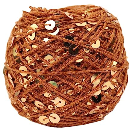 Shimmering Sequin Cotton Yarn 139meter Sparkling Thread Crochet Strings for Headband Beanie Knitting Sweater Weaving DIY Stitch Winter Accessories Rag Doll Clothes (Brown)