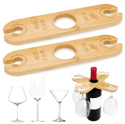 Fonyet 2 Stück Weinglashalter Holz zum Umhängen Kreuzförmiger Hängender Glashalter für 4 Gläser, Tragbarer Gläserständer für Küche Bar Picknick