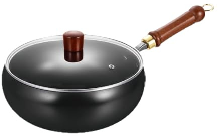 Panna cucina | Frystone padella con manico in legno, utensile resistente ai graffi, durevole per rosolare, stufato, cuocere, non scali, cucina professionale, pulizia facile, utensili essenziali