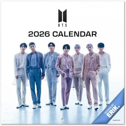 Grupo Erik Calendario 2026 pared BTS - Almanaque pared 2026 : Planificador mensual Con espacio para Anotar, Ilustraciones y Fácil de colgar (30x30cm)