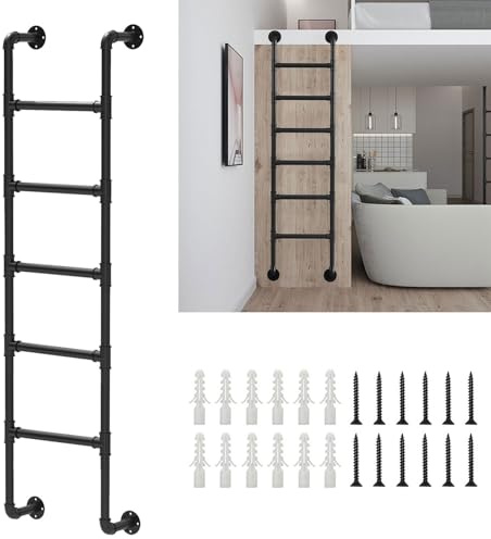 Scaletta per letto a castello in ferro industriale resistente, montaggio a parete, per casa, mansarda, nera, 105 cm, design dritto robusto per arrampicata sicura