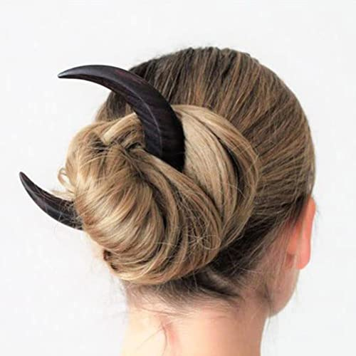 Yinhing Handgeschnitzte Mond-Haargabel, Elegante Hölzerne Mond-Haarnadel für Haare, Einzigartiger Haarstab, Exquisites Haar-Styling-Werkzeug und Zubehör für Frisuren (BLACK #49)