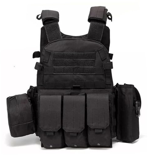 Uanqfegy Gilet Airsoft, porte-plaque Molle multifonctionnel-gilet respirant réglable pour l'extérieur, l'entraînement et la sécurité (noir)