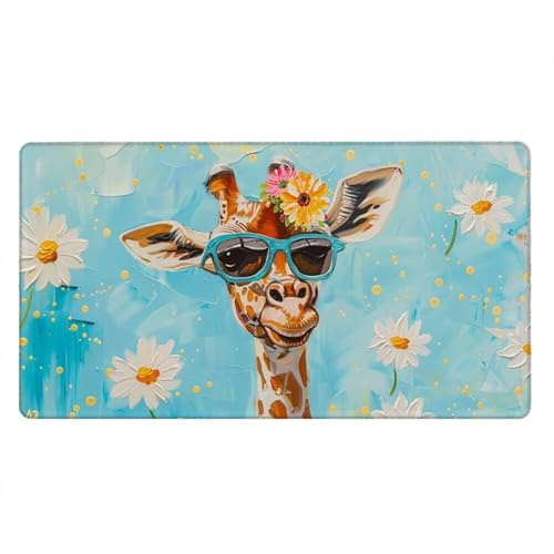 Tapis de Souris Gamer, 1000x500mm Tapis de Souris XXL Gaming Grand, Clavier Lavable Desk Mat Bureau Caoutchouc Antidérapant Étanche, Bords Cousus, Gamer Ordinateur PC, Fleurs De Girafe xR5-930