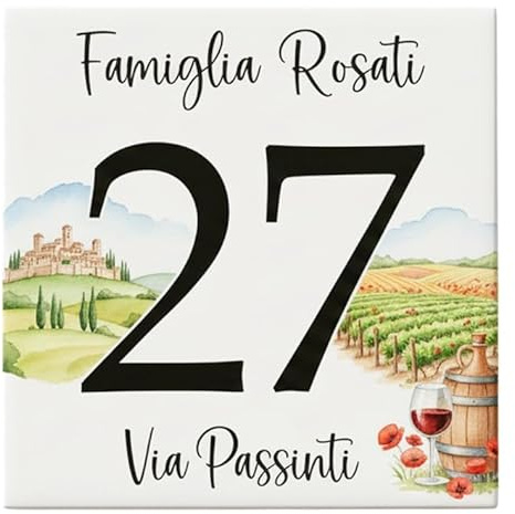 Numero Civico in Ceramica Personalizzabile Con la tua Regione Italiana, Targa Decorativa su Mattonella 11x11cm, con Indirizzo e Nome Famiglia, Made in Italy,Regioni Italiane (Umbria)