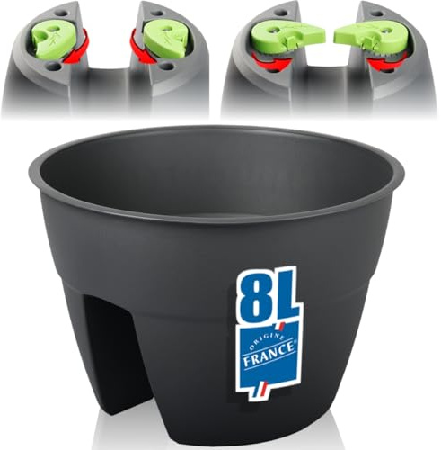 Stimo Blumentopf 30,6cm Balkon für Geländer zum Einhängen Pflanztopf 8L rund Balkontopf Geländertopf (1)