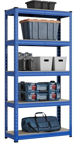 5 Levels 1500mm H x 750mm W x 300mm D Heavy Duty Steel Shelving Garage Racking Unit 150KG UDL Per Shelf