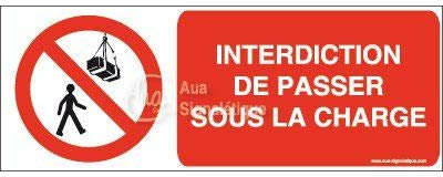 AUA SIGNALETIQUE - Panneau Interdiction de Passer sous la Charge-B - 320x120 mm, PVC 1.5mm