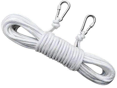 Cuerda de Ropa Nylon Línea,Cuerdas para tender la ropa con núcleo de acero para exteriores con 2 clips de gancho de acero para colgar en el jardín, artículos y acampar, grosor de 8 mm,White-25 m