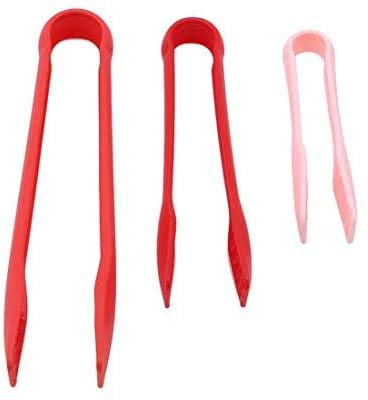 Pinzas de cocina POWERTOOL 3 piezas de 6 pulgadas + 8 pulgadas + 10 pulgadas de plástico pinzas de alimentos para barbacoa, ensalada, tocino, filete, pan y abrazaderas, rojo