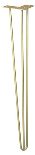 WAGNER Möbelbein/Tischbein/Möbelfuß - Hairpin Leg - Retro Style - Stahl pulverbeschichtet goldfarben, 12 x 12 x 71 cm, Bein konisch/schräg verlaufend, integrierte Anschraubplatte - 12827501