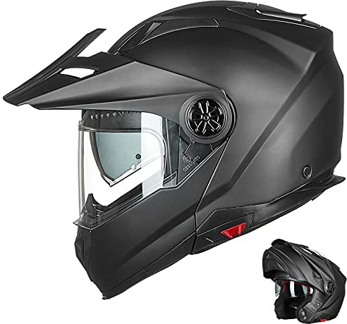 ILM Motorcycle Full Face Modular ATV Helmet Three in One Snowmobile Casco with Pinlock Anti Fog Visor for Men Women DOT Model 909F(Matte Black L)