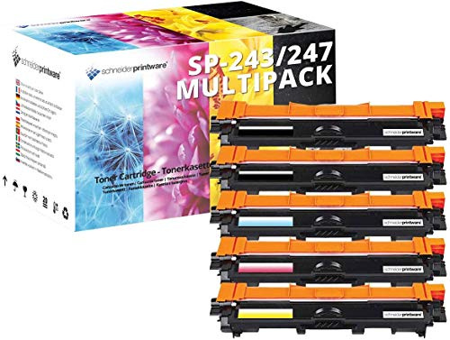 schneiderprintware 5 Toner | 35% höhere Reichweite | kompatibel TN-243 für Brother DCP-L3510CDW L3550CDW HL-L3210CW 3230CDW 3270CDW MFC-L3710CW 3730CDN 3750CDW (5X TN-247 schwarz blau Rot Gelb)