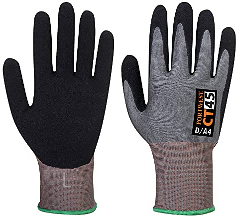 Portwest CT45 CT Cut D18 Nitrile Glove 18 Gauge Liner | Grey/Black, Large, OEKO-TEX STANDARD 100, EN 407 (X1XXXX), Wet and Dry Grip, Dexterity 5, Breathable