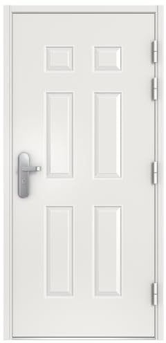 VIZ-PRO Quick Mount Steel Security Door with Frame and Hardware, 6 Panel White Right Side-Hinged Outward, 32 11/16 - 35 Width Adjustable, 81 11/16 Height