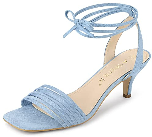 Allegra K Women's Kitten Heel Lace Up Sky Blue Suede Heel Sandals - 6 M US