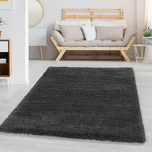 Carpettex Hochflor Teppich - Wohnzimmer Shaggy Flokati Modern Einfarbig 140 x 200 cm Grau - Schlafzimmer Weich Flauschig Waschbar - Küche Esszimmer Langflor