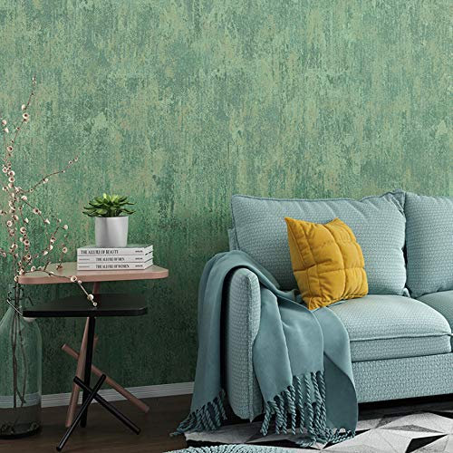 Tapete, amerikanisches Landhausstil, Vlies-Tapete, Retro, nostalgisch, einfarbig, Zementwand, Industrie-Stil, Schlafzimmer, Wohnzimmer, TV-Hintergrund, 1.73'Wx32.8'L Nicht Geklebt(blau-grün)