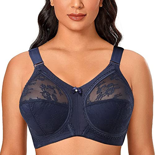 Ayigedu Ladies Plus Size Bra Minimiser Full Coverage Firm Hold Non Padded No Wired 42G Blue