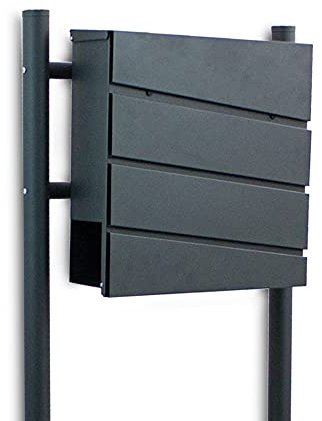 BITUXX Freistehender Design Standbriefkasten 18445 Briefkastenanlage Briefkasten mit Zeitungsfach Anthrazit Graphit Optik und Standrohren