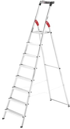 Hailo L60 StandardLine 8-Step Aluminum Folding Step Ladder, 330 lb Capacity – Non-Slip Steps, Safety Rail, Steel Platform, Tool Tray, Slim Fold for Home & Garage