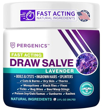 Pergenics Drawing Salve Ointment with Natural Lavender Herbal Extract for ingrown Hair, Boil & Cyst, Splinter Remover, Bug and Spider Bites, bee Sting, Mosquito bite Itch, Poison Ivy, 2 oz (1 Pack)