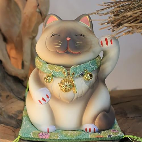 Maneki Neko Glückskatze Glücksbringer aus Porzellan, Keramisch Statuette für Zuhause Büro und Laden Dekoration 11x9x13.5CM/4.3x3.5x5.3Inch,Siamese cat