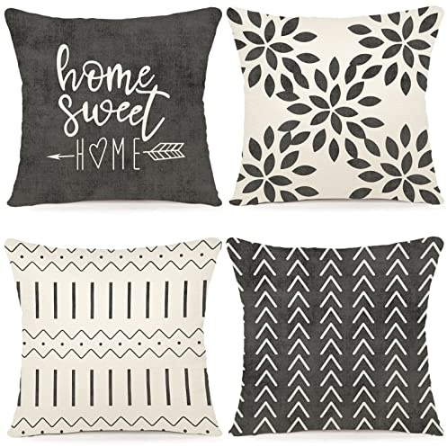 YCOLL Kissenbezüge 4er Set Leinen für Sofa, Gartenbett, Couch - Dekokissen 50x50cm