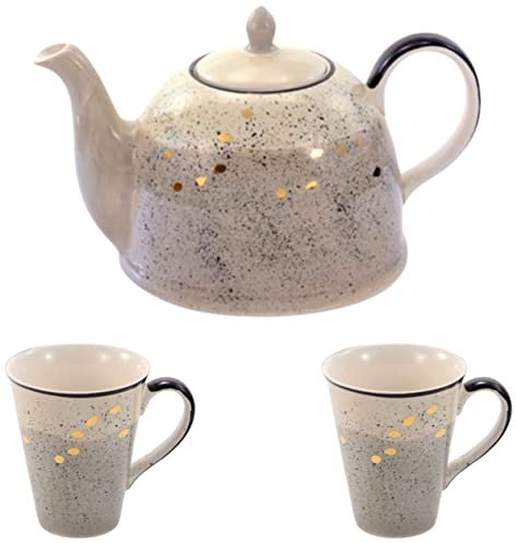 teemando® Set = Kanne Sao Keramik mit Goldauflage 1,9 l + 2 X Becher Sao Keramik mit Goldauflage 0,3 l