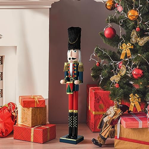 36 H Wooden Christmas Drummer Nutcracker Novelty Large Size Xmas Welcome Nutcracker Drummer with Felt Top Hat Porch Figurine Decor- Indoor & Outdoor